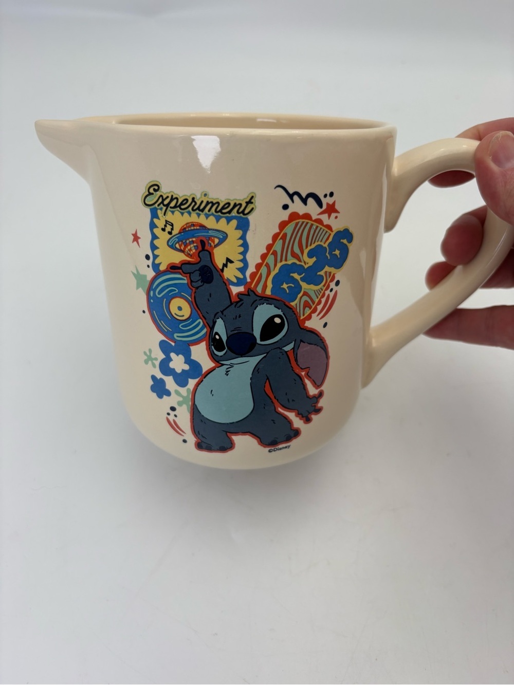 Ceramic Pitcher with Blue Stitch 'Experiment' Graphic - 32 oz.